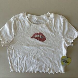 Homegirl SocietyWomen’s Junior Size Xlarge White Ribbed cropped t shirt top Red